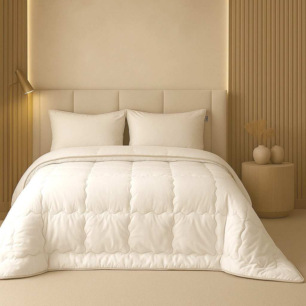 Cooling Summer Duvet 2-in-1 Bedspread in Pearl White – Soft Satin Fabric for Breathable Comfort & Temperature Regulation 1