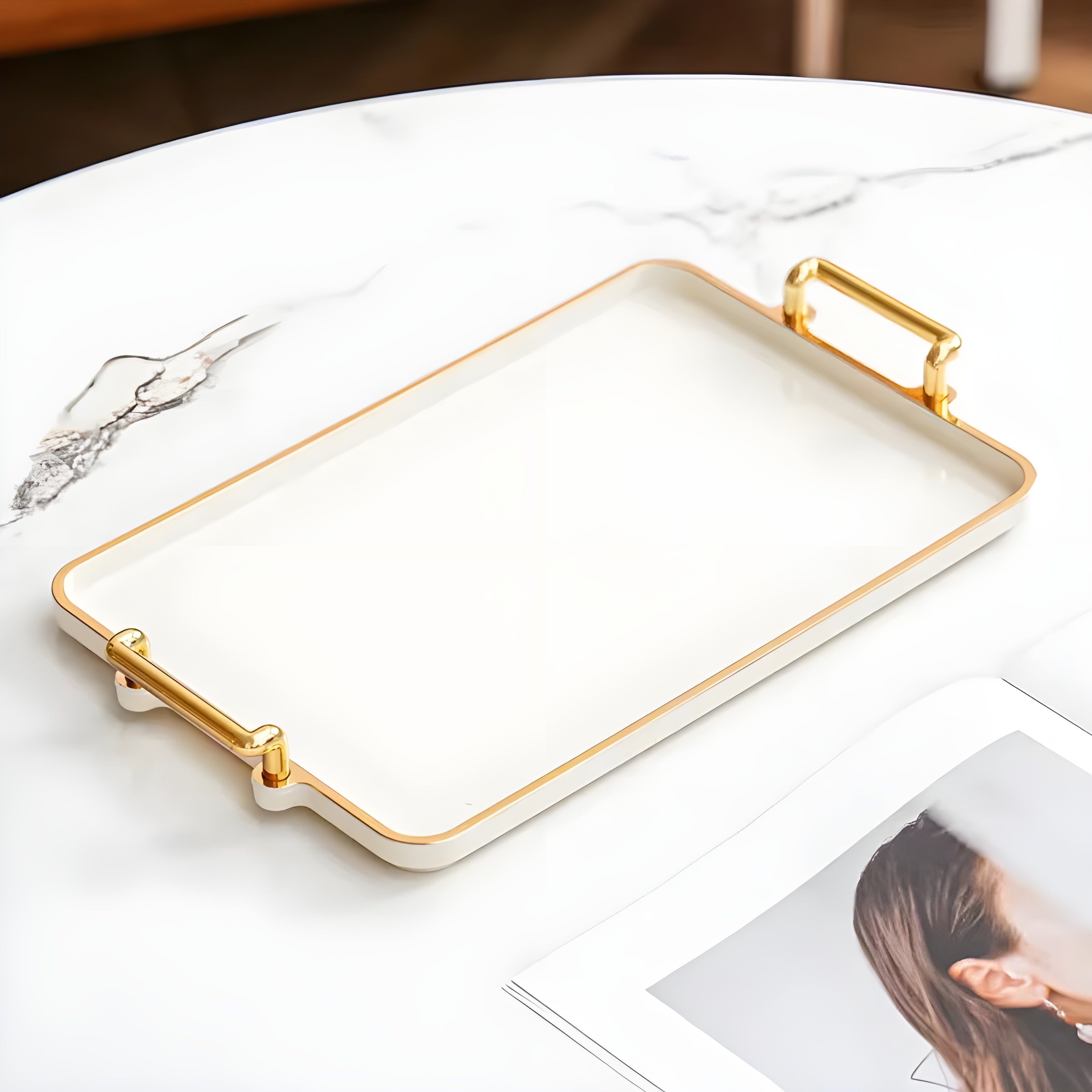 Elegant Faux Leather Storage Tray for Home Organization – 14” x 10” Rectangular Tray in Black or Gray 1