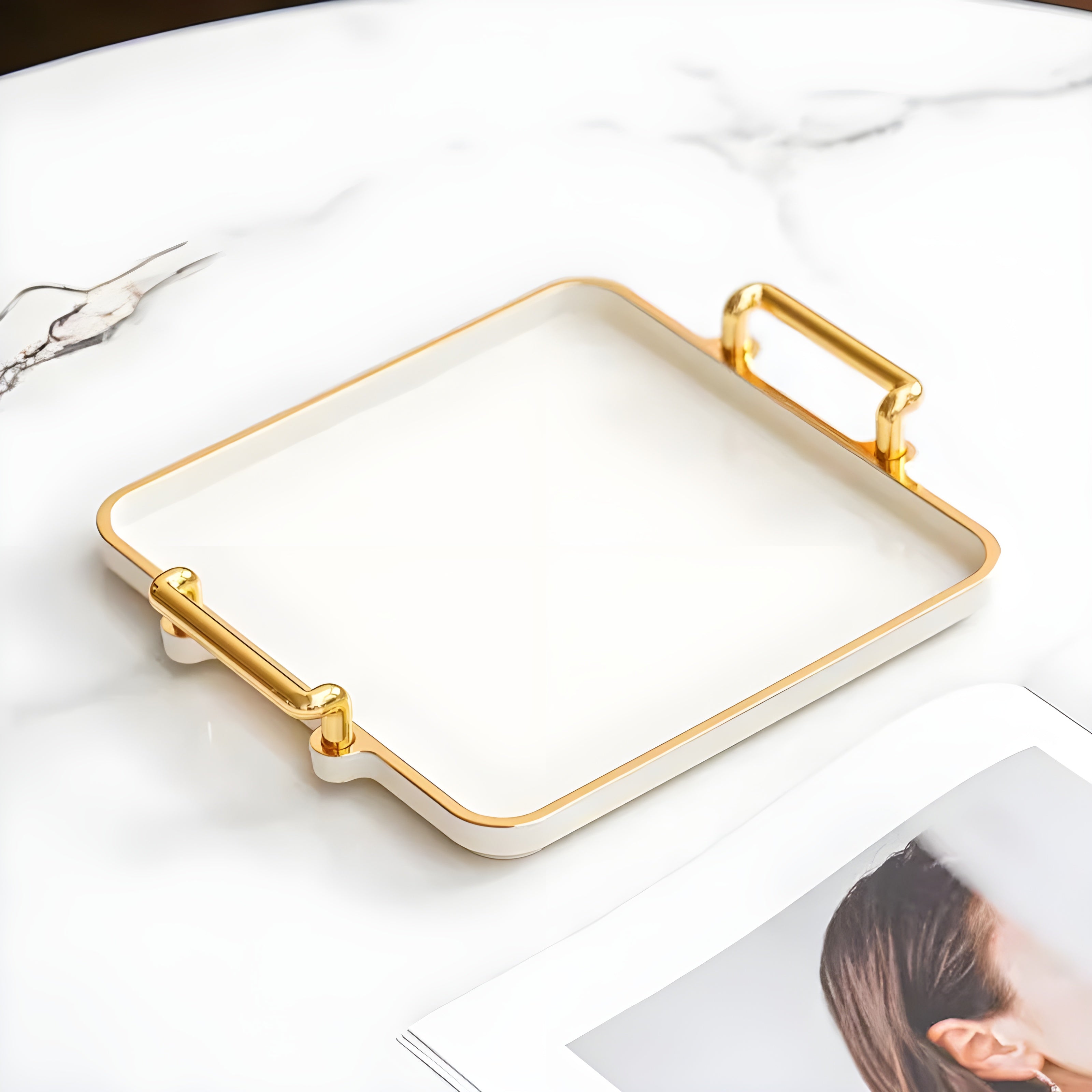 Elegant Faux Leather Storage Tray for Home Organization – 14” x 10” Rectangular Tray in Black or Gray 2