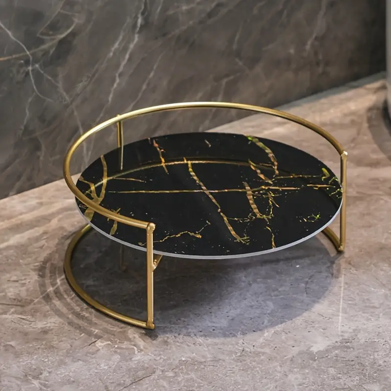 Marbled Glass Decorative Tray for Coffee Table – Elegant Metal Frame Organizer for Home and Office 0