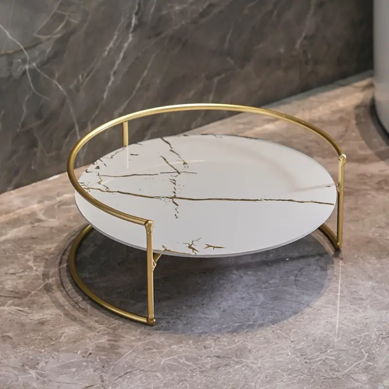 Marbled Glass Decorative Tray for Coffee Table – Elegant Metal Frame Organizer for Home and Office 4