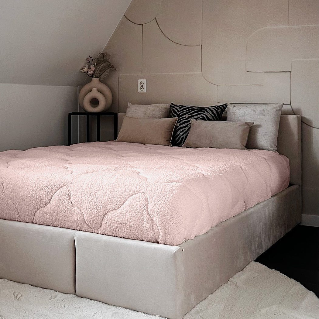 Teddy Blanket in Blush Pink - 2-in-1 Duvet and Bedspread, Soft and Breathable for All Seasons, Machine Washable, Multiple Sizes Available 1