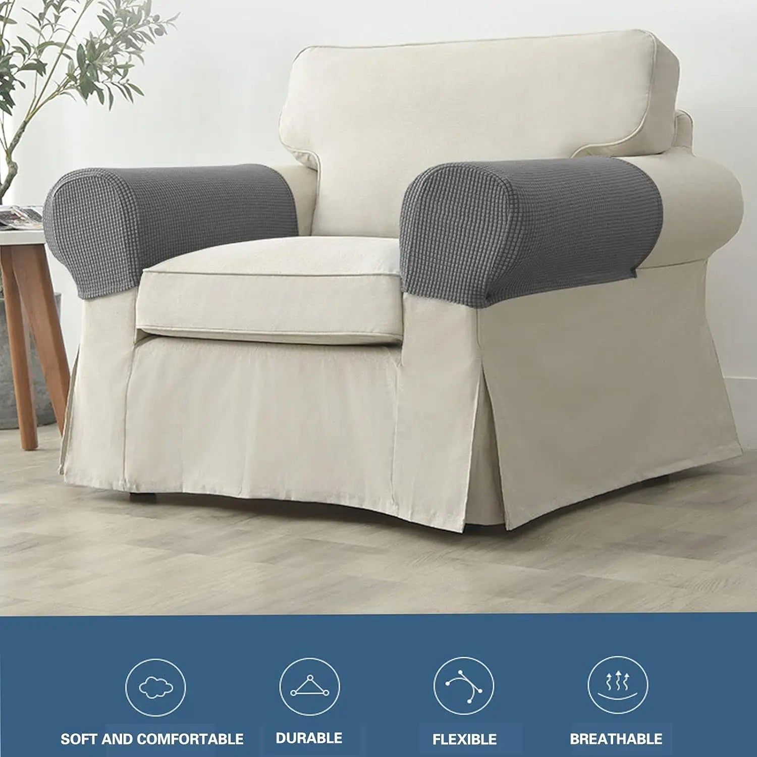 Waterproof Quilted Armrest Covers – 2-Piece Stretch Sofa Arm Protectors for Couch and Sofa, Anti-Slip, Machine Washable 3