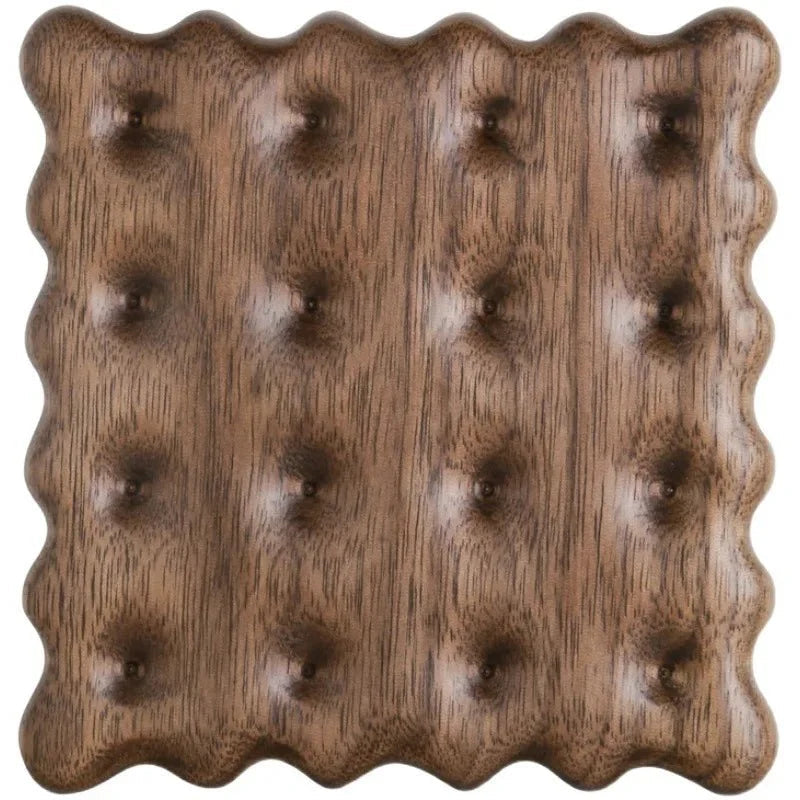 Wooden Biscuit Shape Coasters for Drinks – Set of 4 Modern Design, Natural Finish, 9.5 x 9.5 cm, Perfect for Home Decor 5